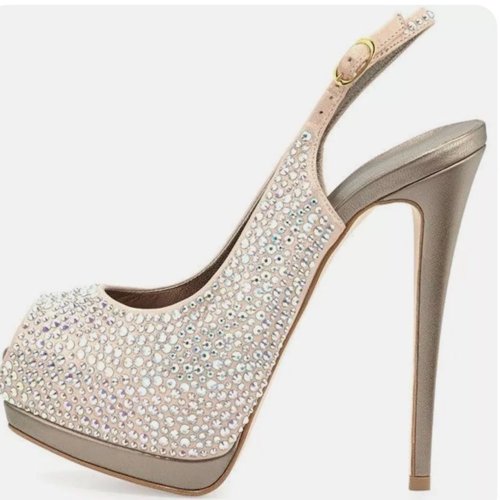 Giuseppe Zanotti Suede Crystal Peep Toe Platform